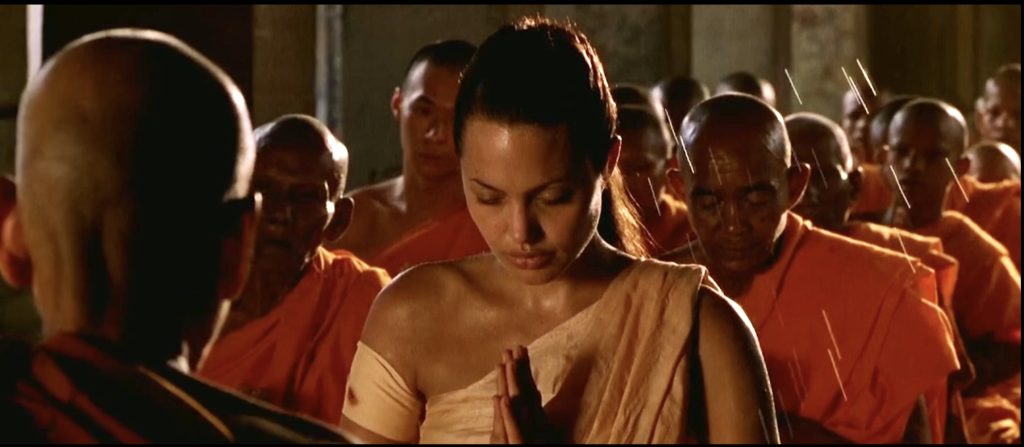 Lara Croft Anjelina Jolie having monk blessing at Angkor Siem Reap Cambodia.jpg