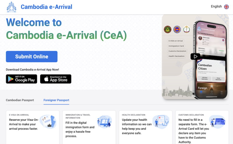 New Cambodia E-Arrival Card Process for Cambodian Citizens and Foreigners