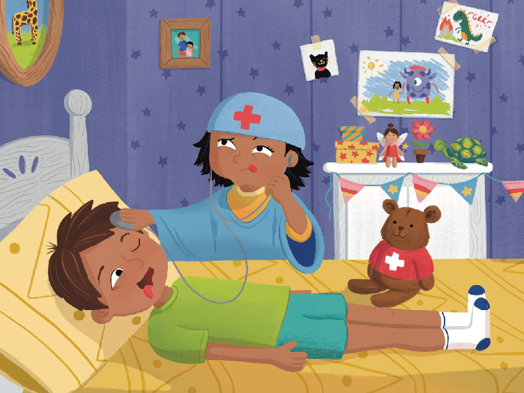 An illustration of children playing doctors