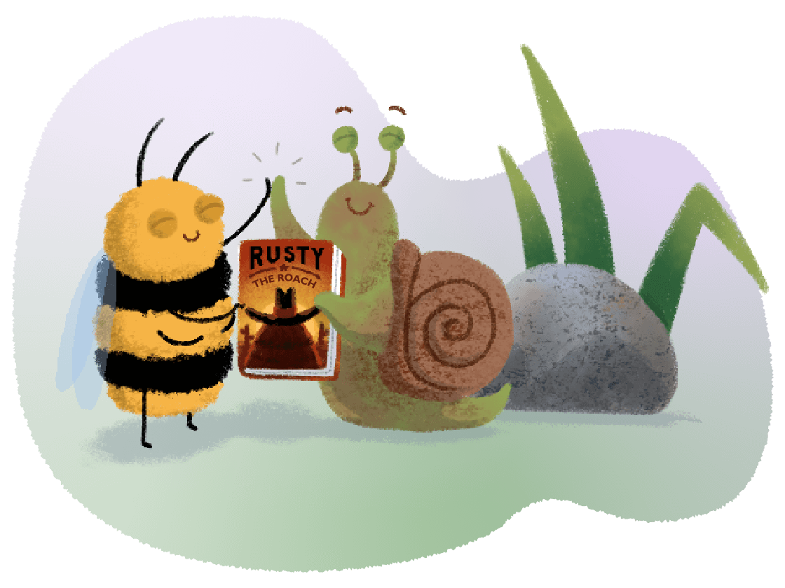An illustration of a bee and a snail high fiving
