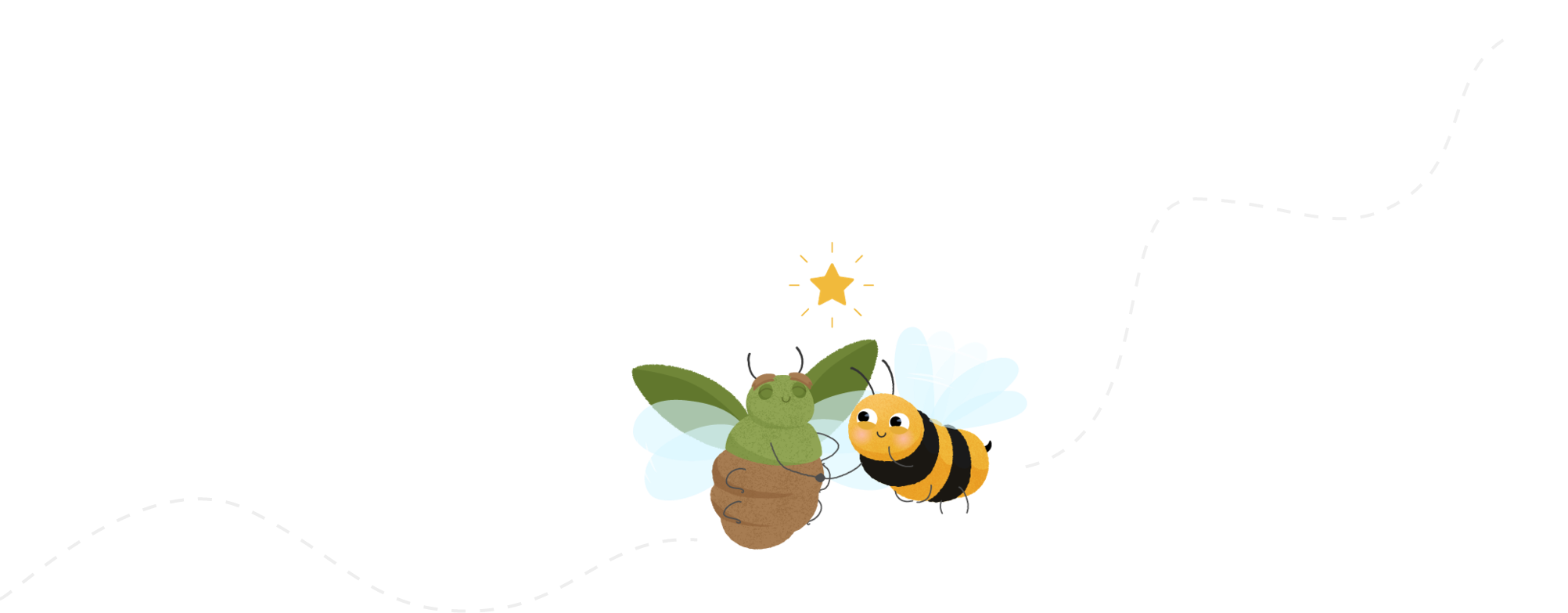 An illustration of a bee and a frog