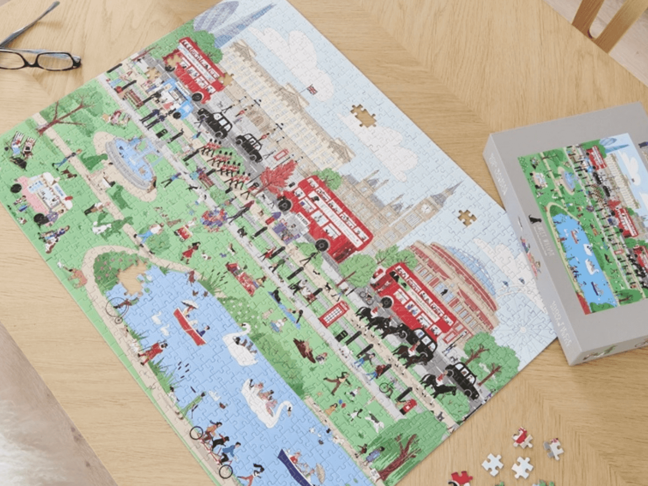 Dog Jigsaw puzzle being created with a few pieces of the puzzle left to put in