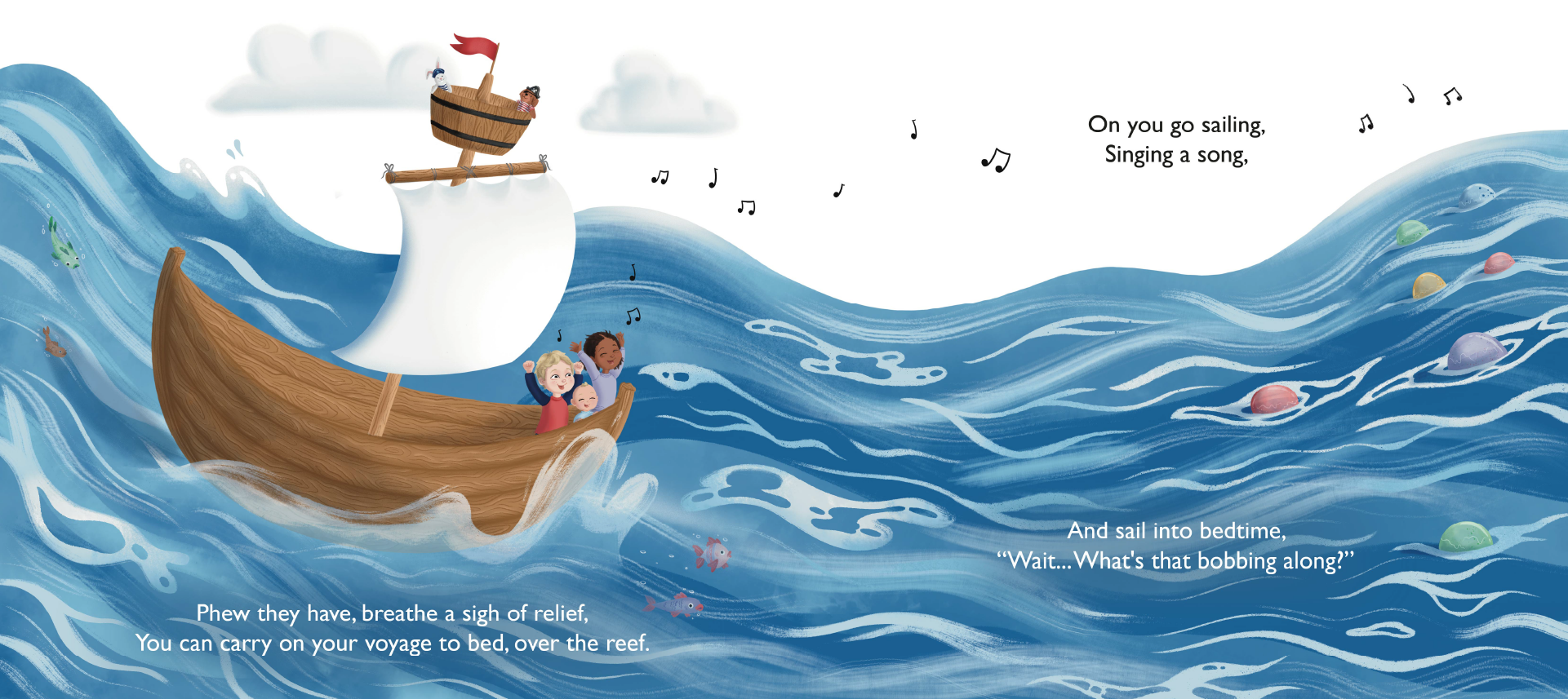 Image showing children's illustrated story book inside page 5 for My Bed Is A Sailing Boat