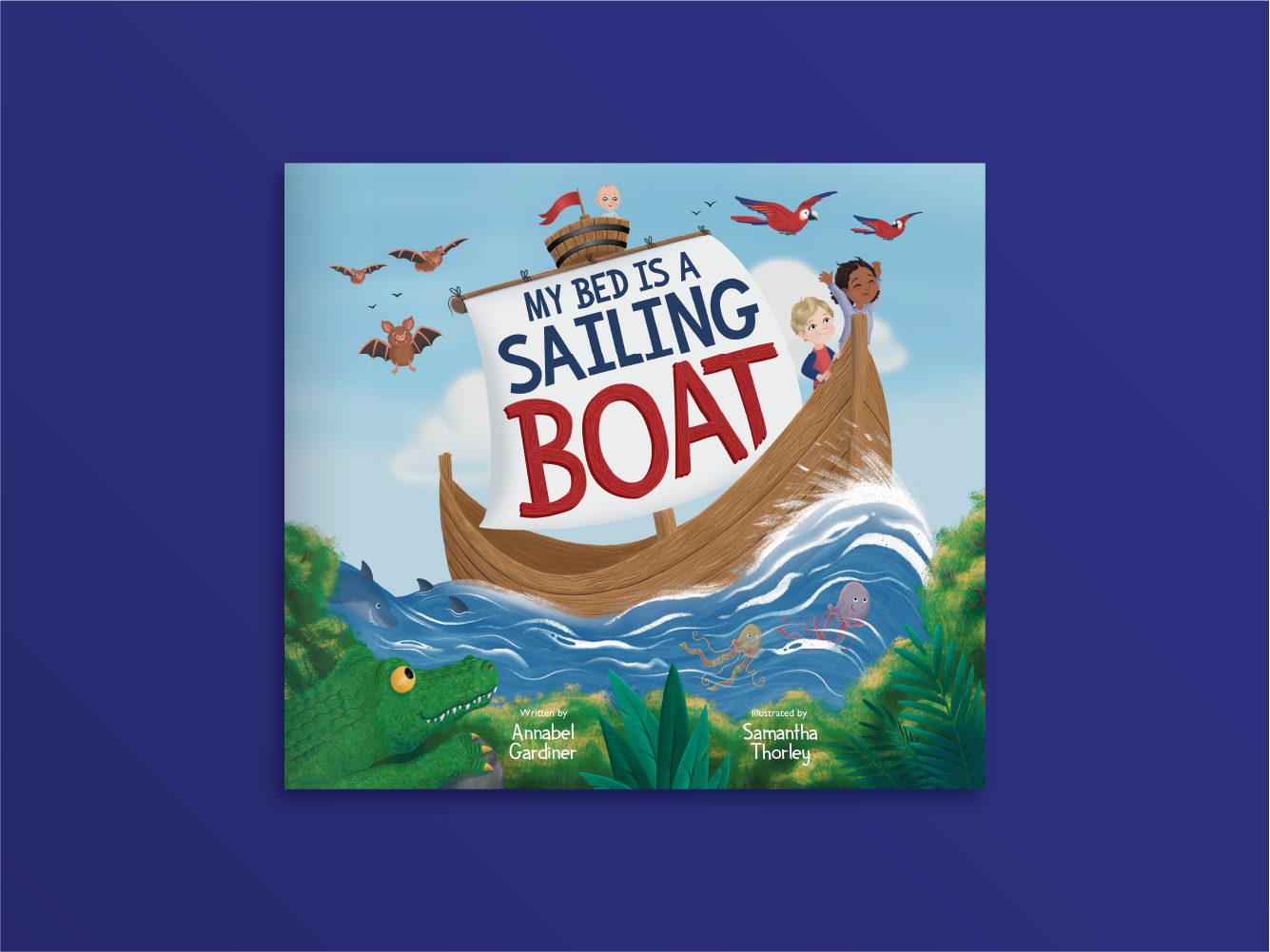 Cover of children's illustrated book showing children going on an adventure in a boat out at sea