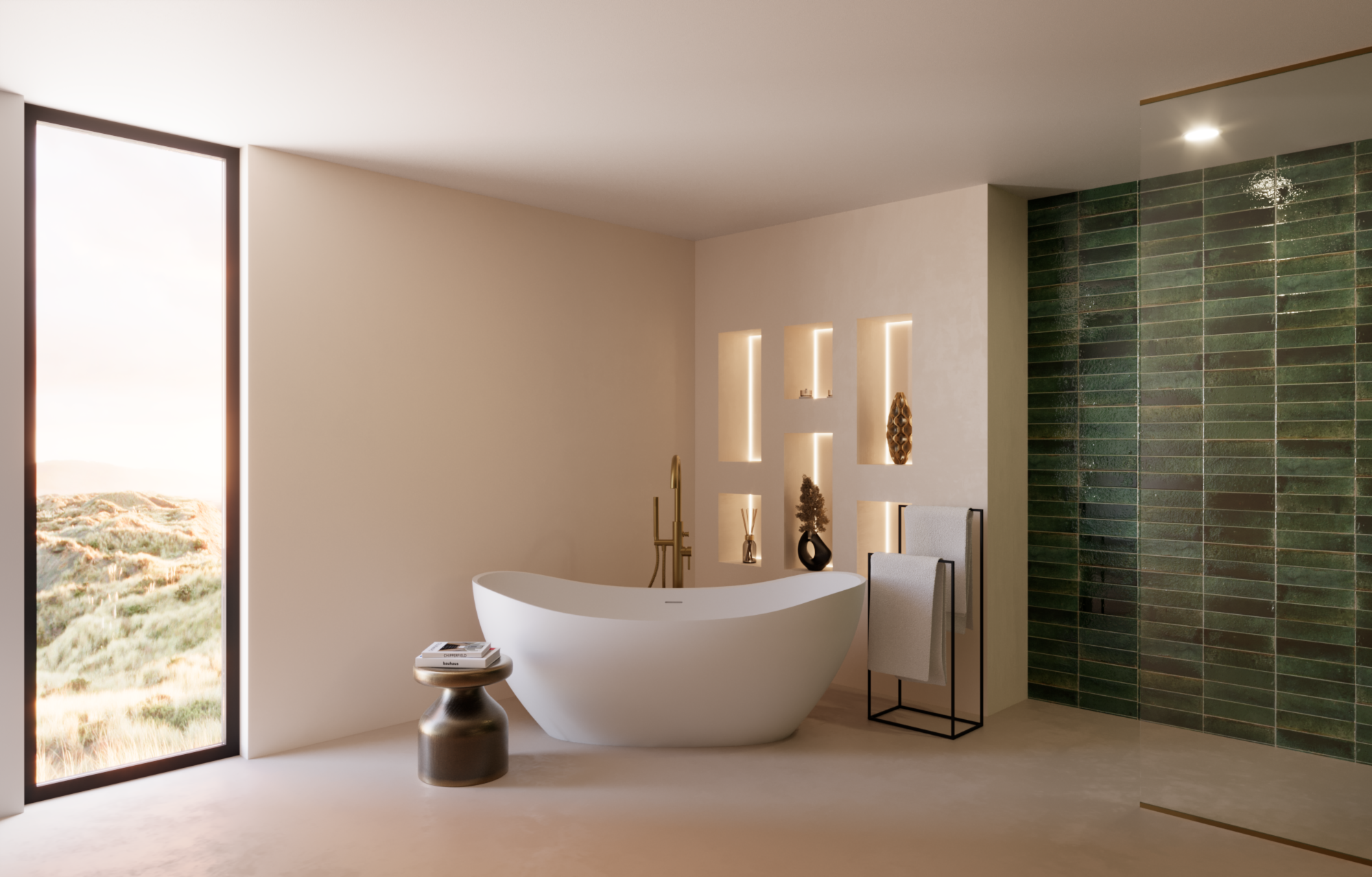 Modernes Badezimmer mit grünen Wandfliesen
