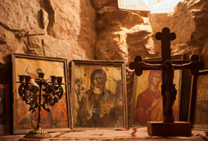 A picture of cave church with icon