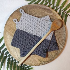 Grytlappar - 2 st, 17x17cm - ljusgrå/mörkgrå