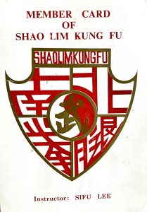 Member Card of Shao Lim Kung Fu. Instructor SIFU LEE