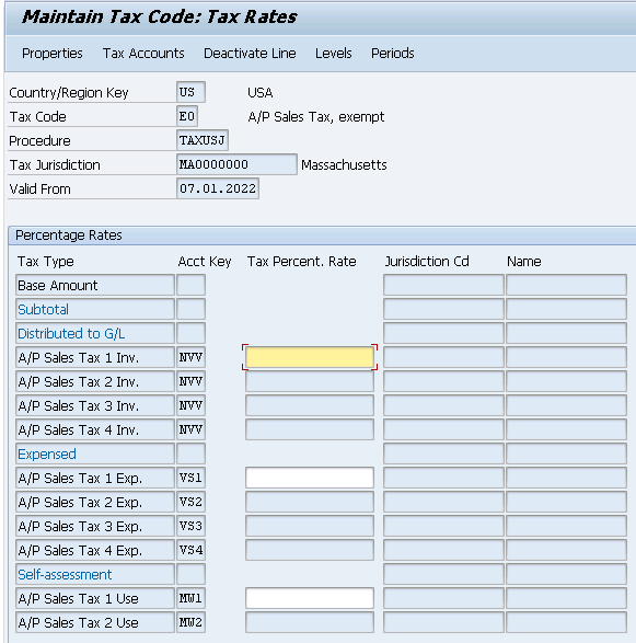 sap tax indicator for account assignment