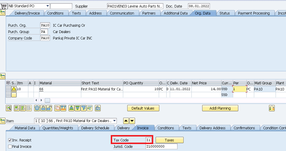 sap tax indicator for account assignment