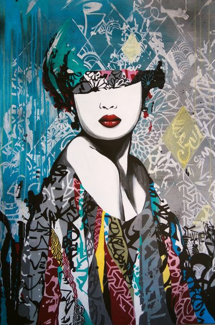 ASIAN GIRL - Acrylic colors and spray colors on canvas, 200 x 110 cm  Newcastle upon Tyne (UK) - Private Collection 2016