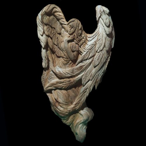 ANGEL OF STRENGHT - 40 X 28 X 7,5 cm , cherry wood - Private Collection (IT) 2021