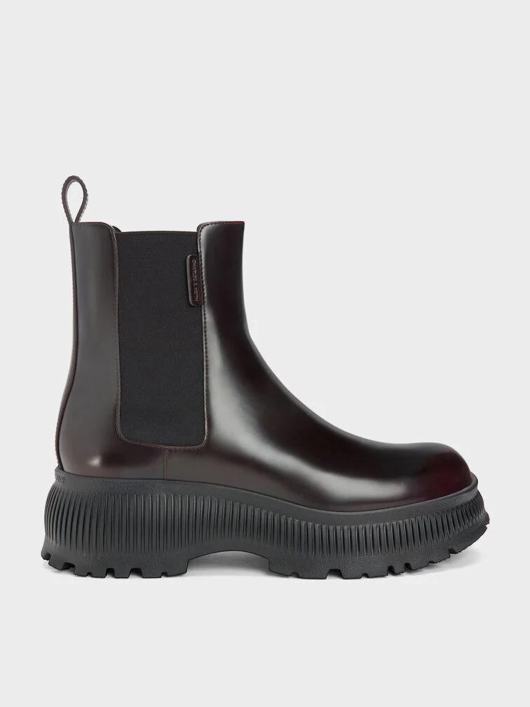Darra Ridged-Sole Ankle Boots - Burgundy
