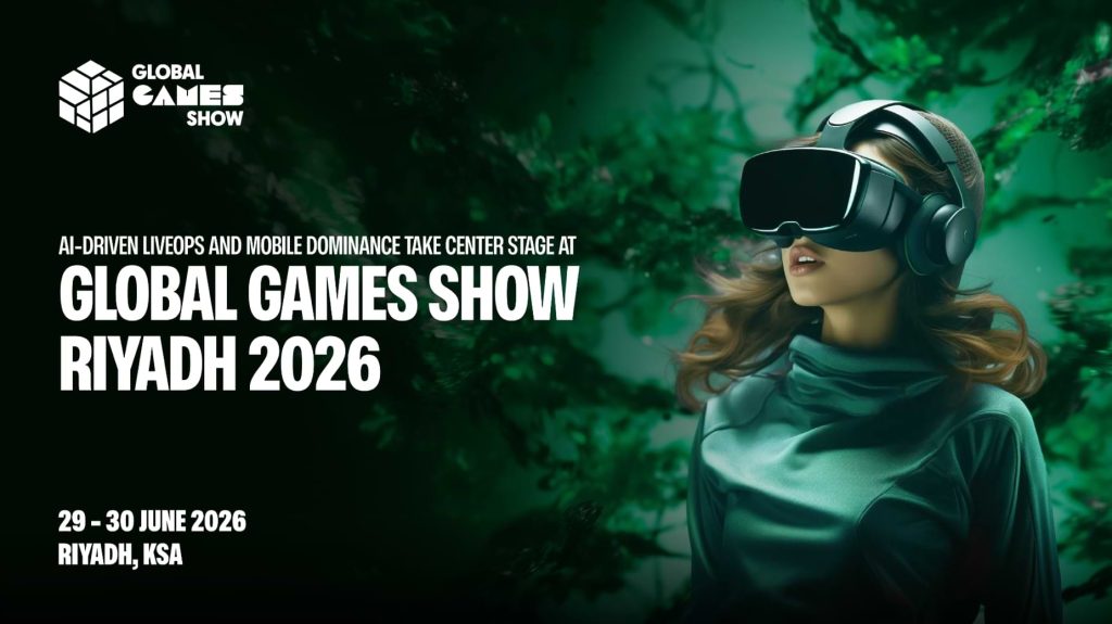 Global Games Show Riyadh 2026 promotional banner highlighting AI-driven game development, mobile gaming, immersive technologies and Saudi Arabia's growing role as a global hub for gaming, esports and digital innovation.