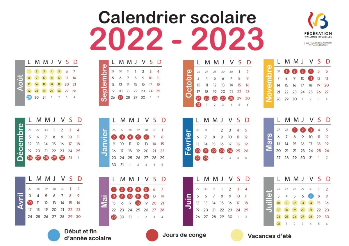 Calendrier scolaire 2022 – 2023 – Centre Scolaire Saint-Adrien Val Duchesse