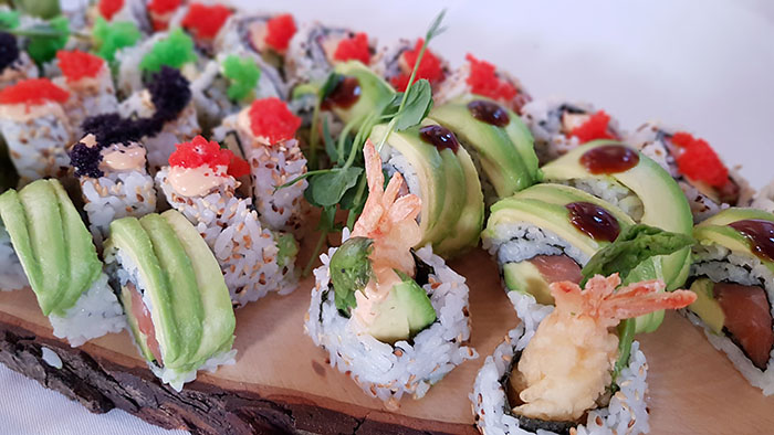 Mixed sushi from our catering menu.