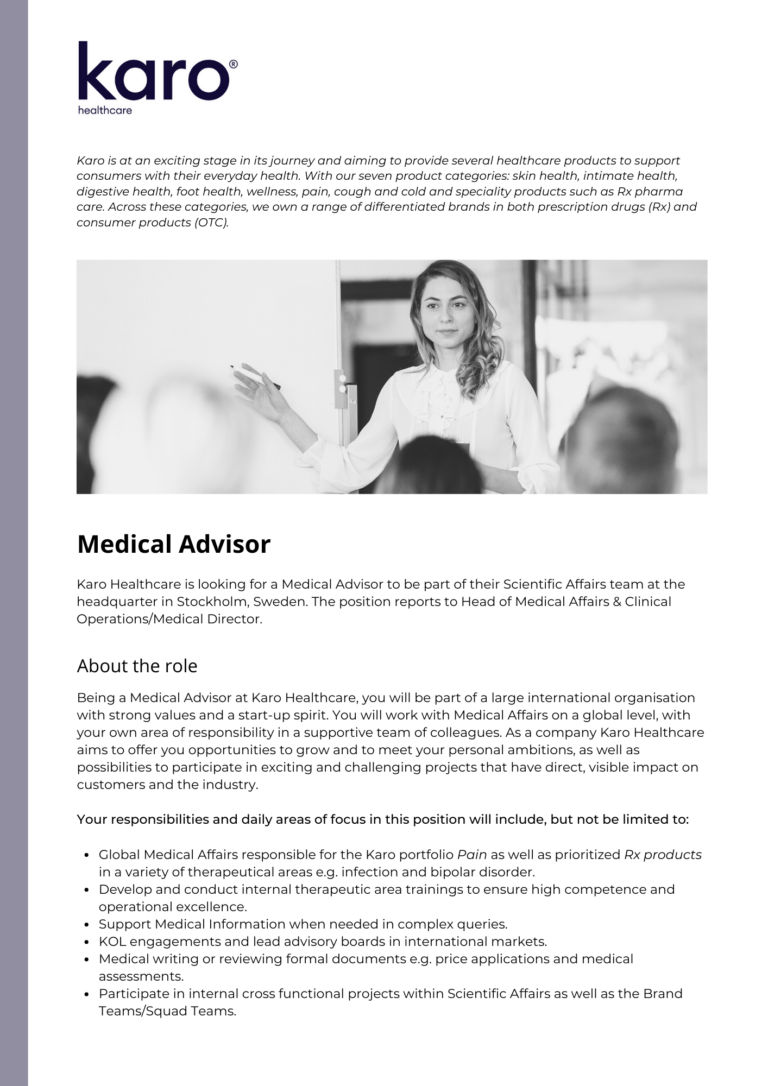 Medical Advisor - Karo Healthcare (Detta uppdrag är avslutat ...