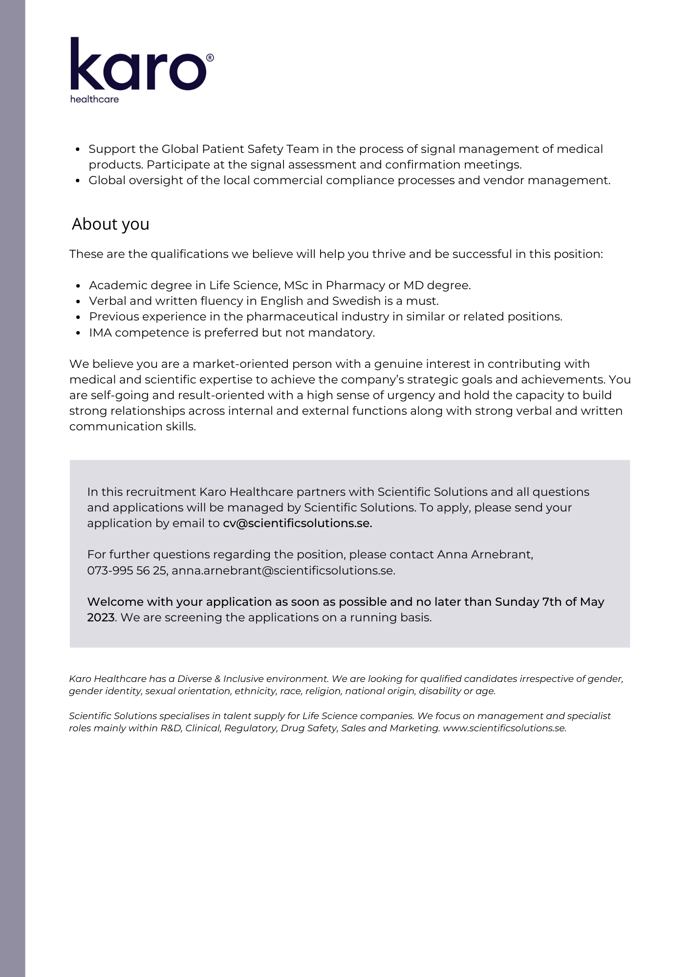 Medical Advisor - Karo Healthcare (Detta uppdrag är avslutat ...