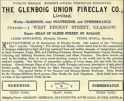 1883 The Glenboig Union Fireclay Co Limited, 4 West Regent Street, and Glebe Street, St Rollox, Glasgow