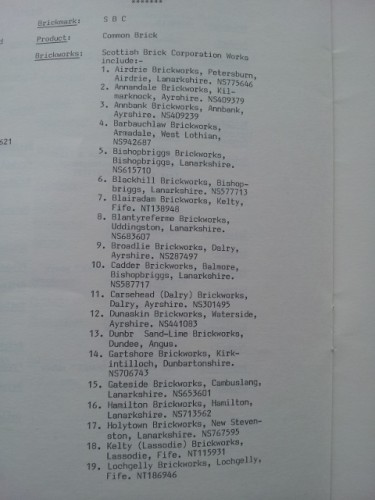 Scottish brick corporation manufacturing site codes