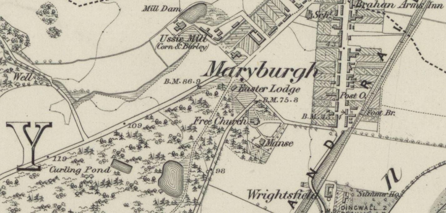 Below - OS Map 1873 - showing the site of Ussie brickworks as indicated by the curling pond - waterlogged claypit
