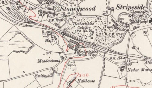 Below - OS Map 1913 - Herbertshire Brickworks, Denny