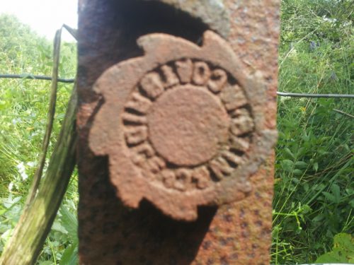 M Bain & Co Coatbridge - iron fence post at Bonshaw