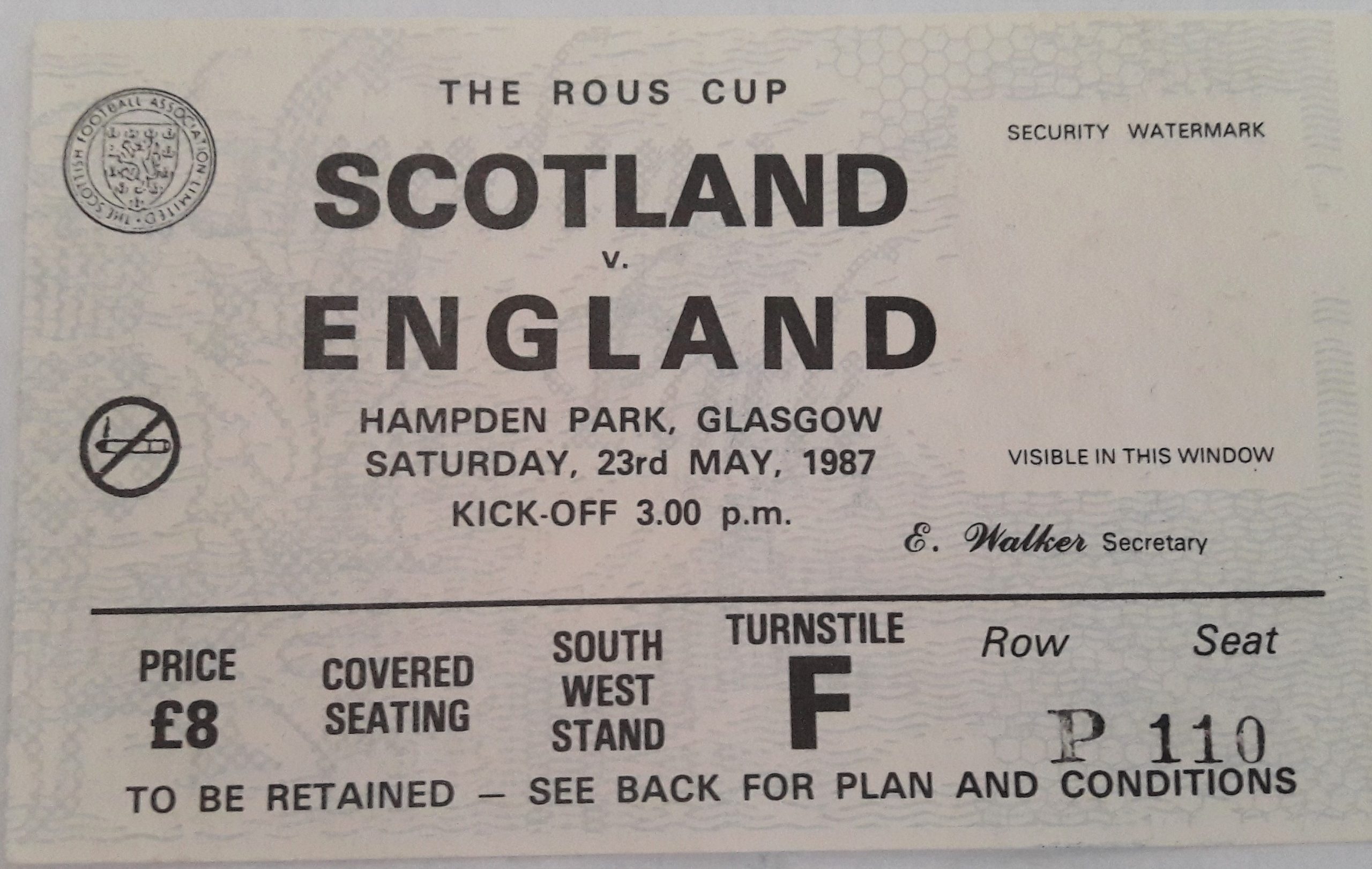 Scotland v England 1987 ticket stub no 253 Scottish Football Memorabilia Scotland v England 1987 ticket stub no 253 Scottish Football Memorabilia