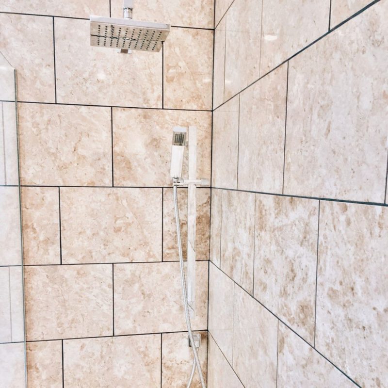 Rainfall shower in cottage bathroom