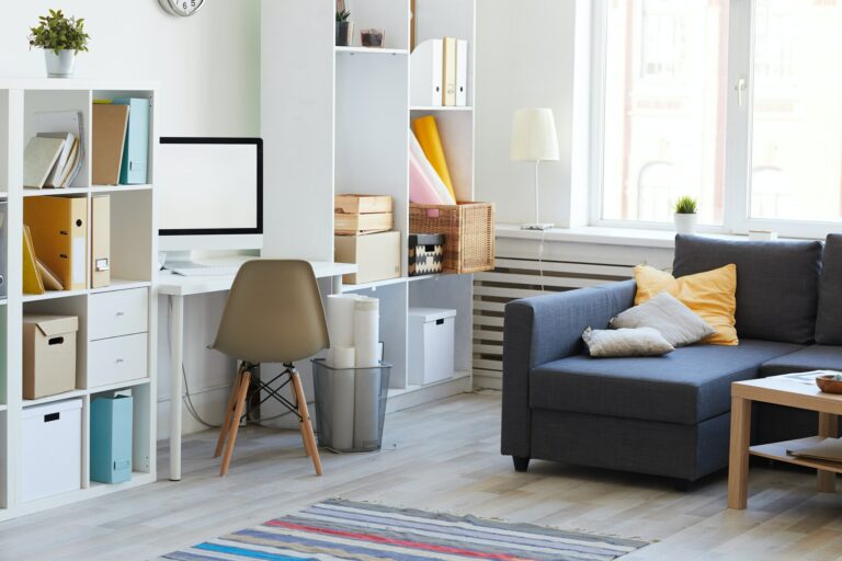 Apartment Interior in White and Blue