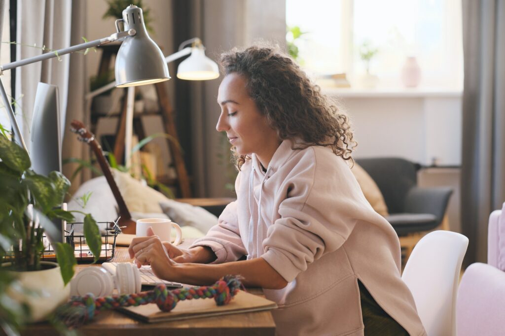 Woman working online