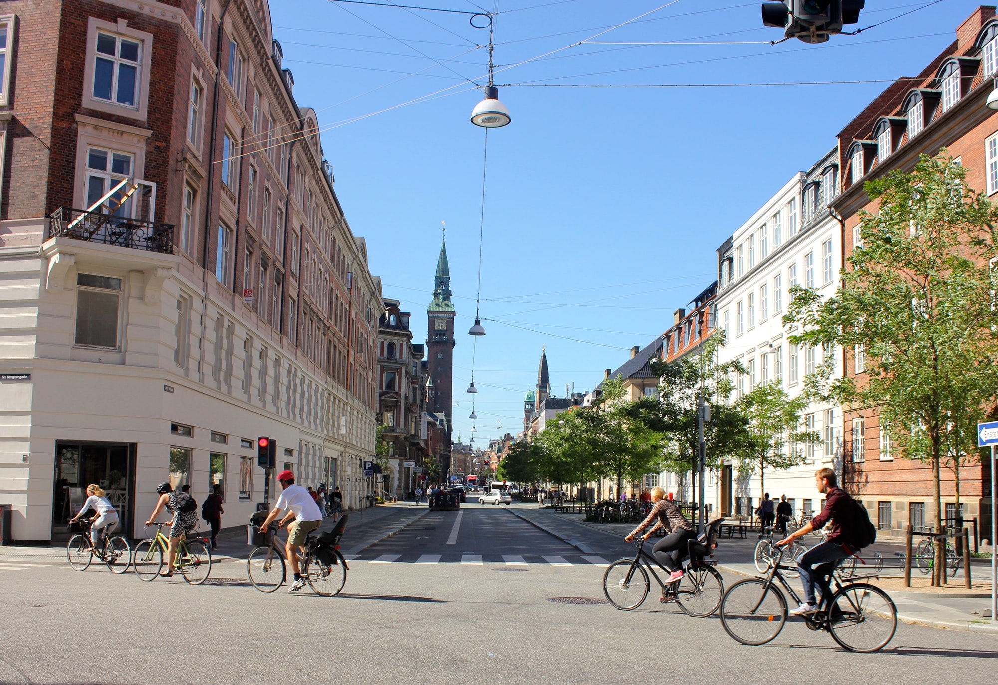 People riding bicycles in city