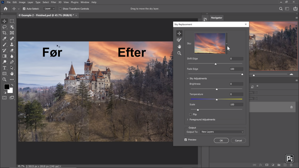 Udskiftning af himlen i Photoshop 2021.