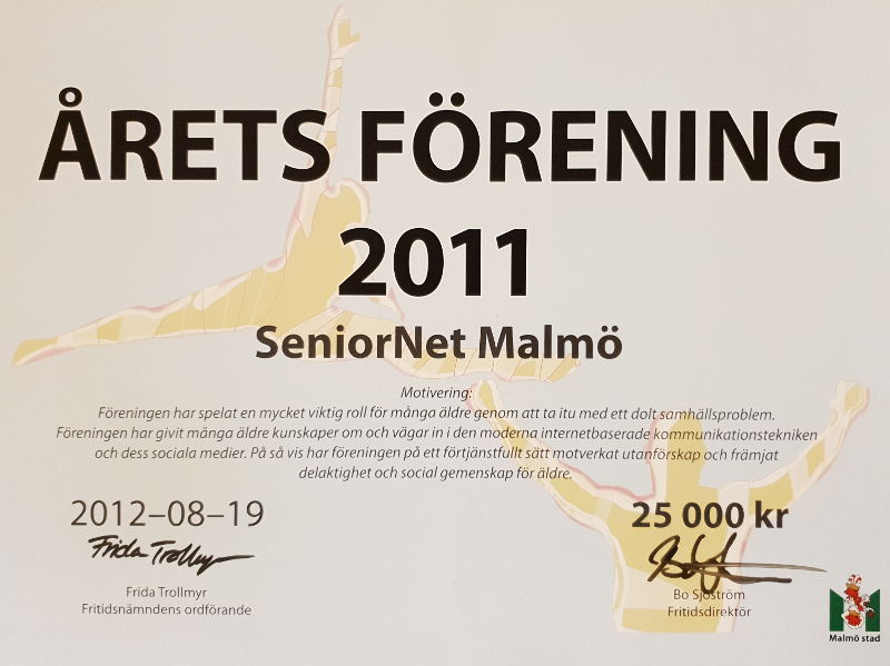 SeniorNet Malmö årets förening 2011