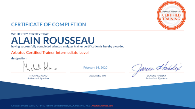 Arbutus Certified Trainer Intermediate Level
