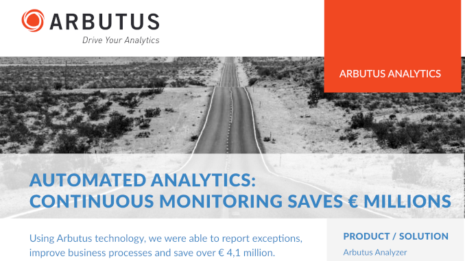 Using continuous monitoring based on Arbutus technology, our client was able to report exceptions, improve business processes and save over € 4 million.