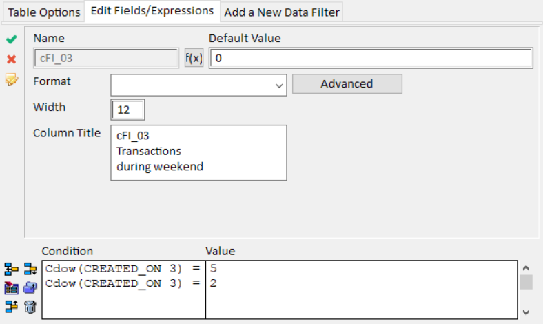 Arbutus Analyzer TableLayout conditional computed field "Transactions during weekend"