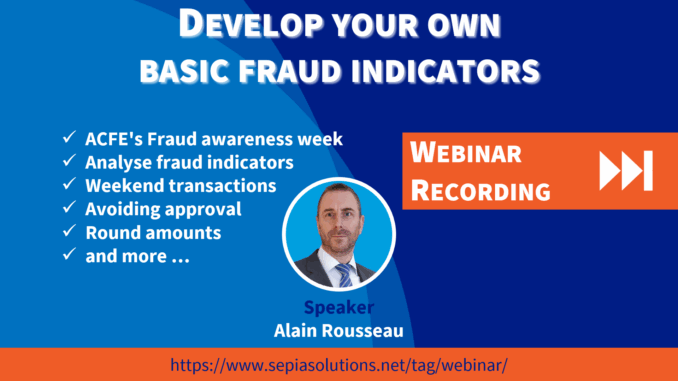 Develop your own basic fraud indicators Screenshot of the webinar recording: Develop your own basic fraud indicators