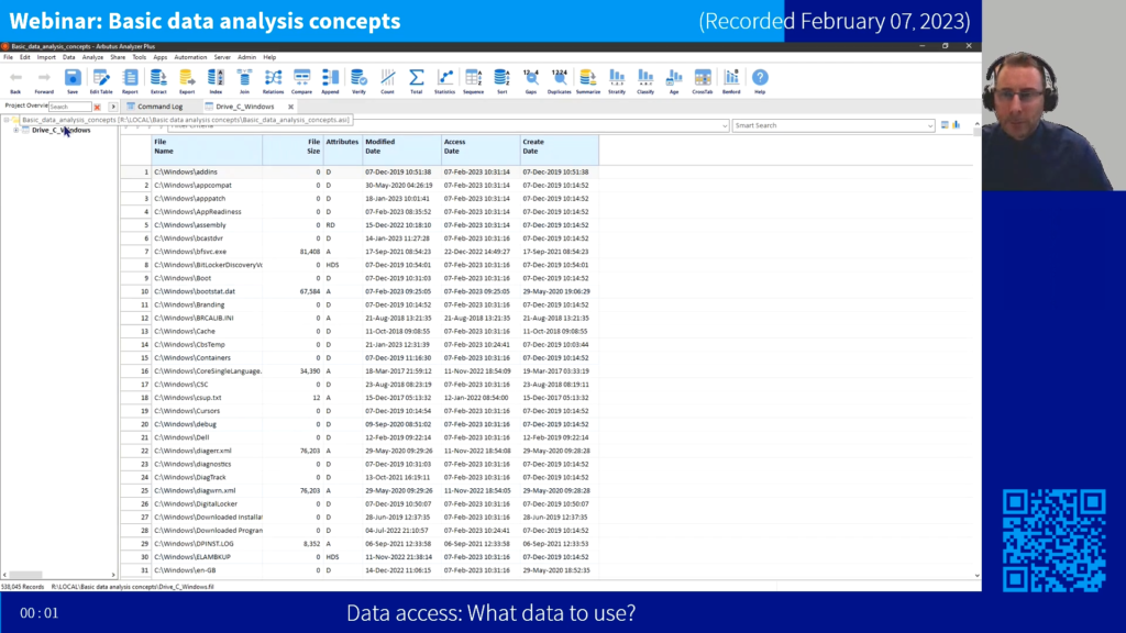 Screenshot of the webinar recording: Basic data analysis concepts (Data access: What data to use?).