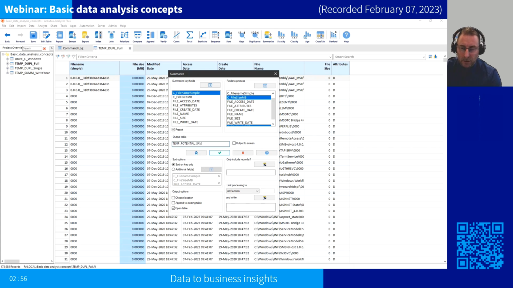 Screenshot of the webinar recording: Basic data analysis concepts (Data to business insights).
