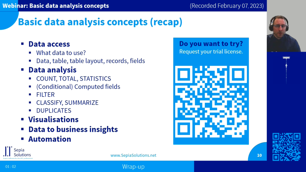 Screenshot of the webinar recording: Basic data analysis concepts (Wrap-up).