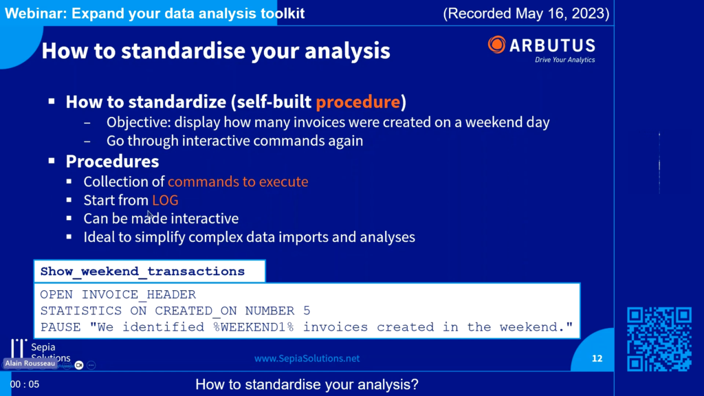 Screenshot of the webinar recording: Expand your data analysis toolkit (How to standardise your analysis? ).