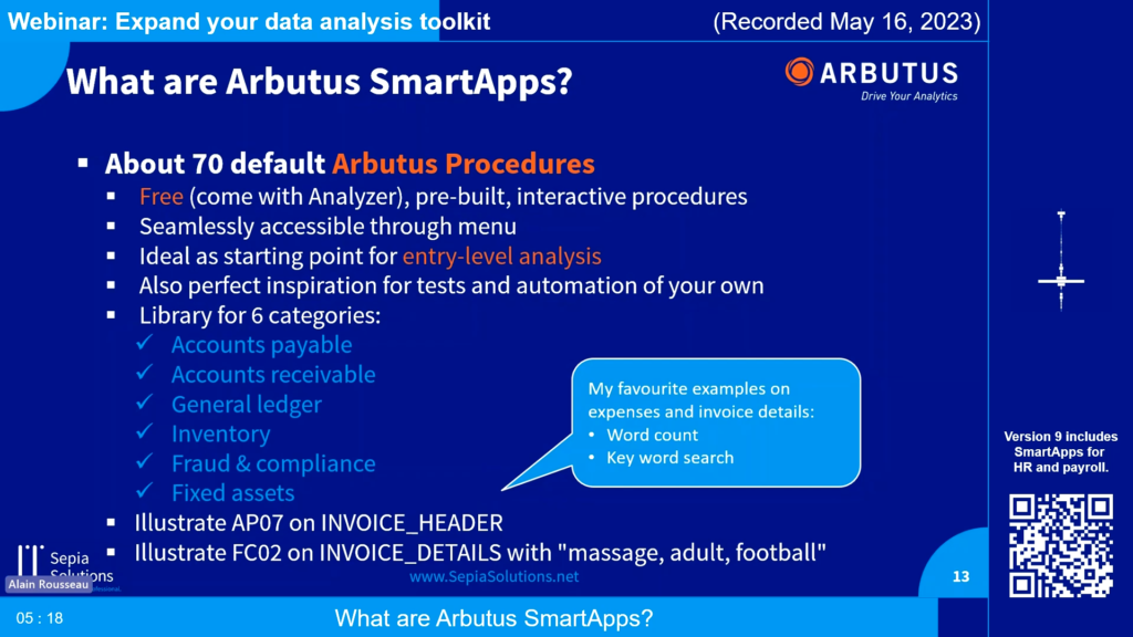 Screenshot of the webinar recording: Expand your data analysis toolkit (What are Arbutus SmartApps?).