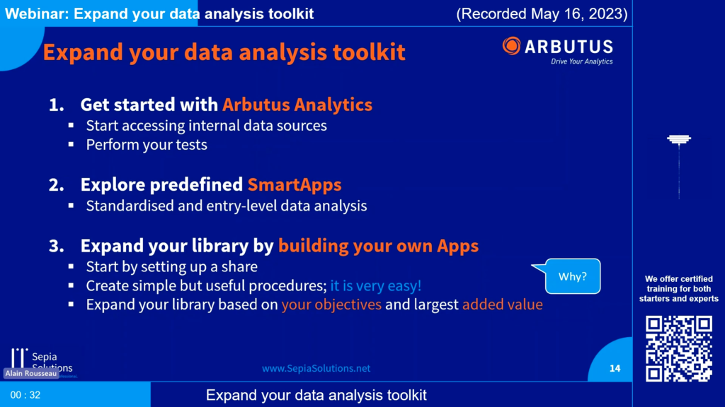 Screenshot of the webinar recording: Expand your data analysis toolkit (Expand your data analysis toolkit).