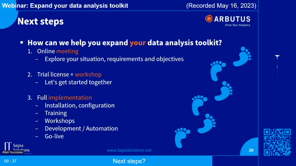 Screenshot of the webinar recording: Expand your data analysis toolkit (Next steps).