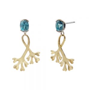 Serena Fox Chondrus Seaweed Earrings with Aquamarine