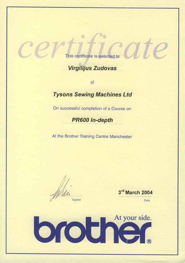 Certificates Sewing Machine Engineer