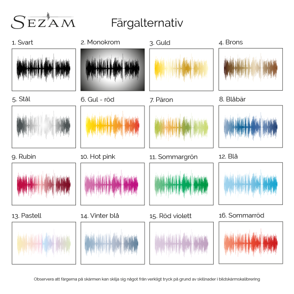 Illustration med de olika toningsfärgsalternativ som kan väljas till ljudvåg