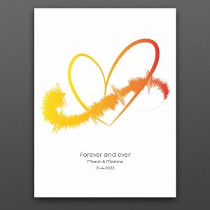 Vit poster i stående format med ett orange hjärta, på hjärtat en orange ljudvåg. Under text: "forever and ever"