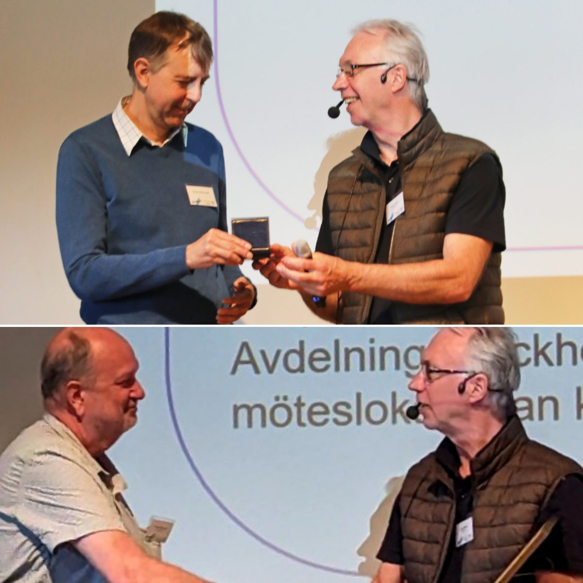 SFF Stockholms styrelsemedlem Robert Malmstedt tilldelades SFFs förtjänstmedalj i silver och Gunnar Åkerberg utsågs till Hedersmedlem i SFF. Foto: Gunnar Åkerberg och Robert Malmstedt.